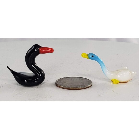 Blown Art Glass Duck Goose Bird Swan Miniature Figurine Set - Picture 1 of 6